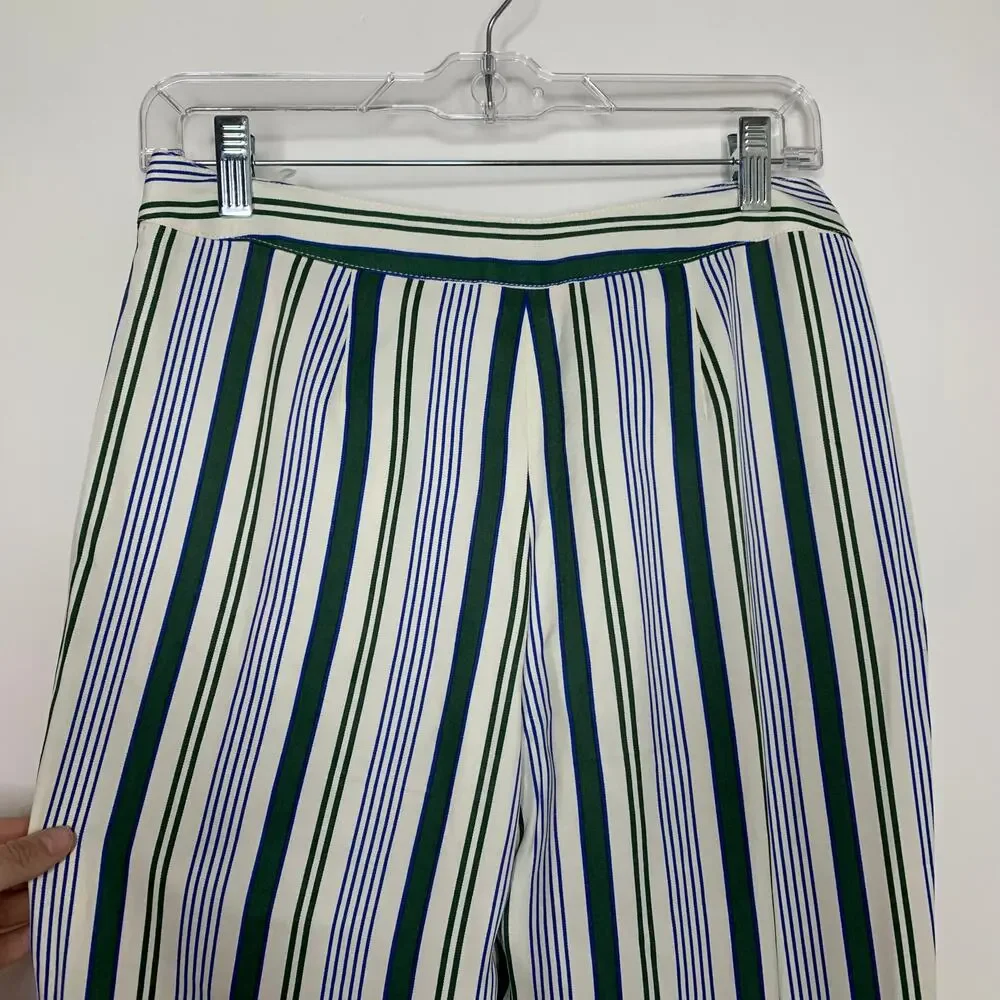 Tory Burch Cotton Green Grand Awning Stripe Pants Women's Size 2